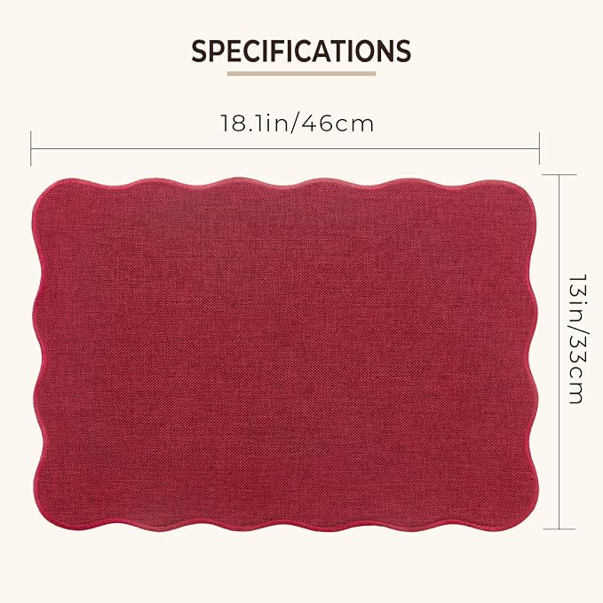 AHHFSMEI Faux Linen Placemats Set of 8 Heat Resistant Non-Slip Stain Proof Table Mats for Kitchen Dining Elegant Decor Place Mats (red 8)