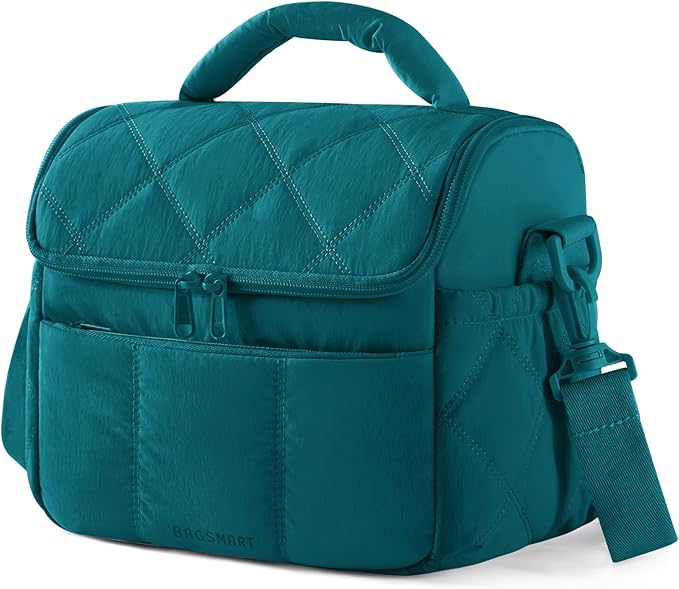 BAGSMART Insulated Lunch Bags for Women, Cute Quilted Lunch Box, Lightweight Puffy Padded Waterproof Lunch Tote, Reusable Lunch Cooler for Work Picnic Travel, Teal