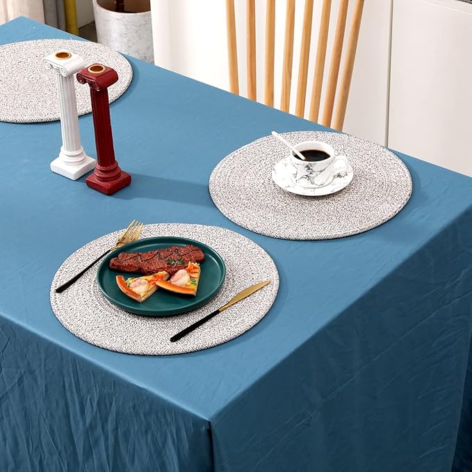 6Pcs Round Cotton Woven Placemats, 13.8'' Mix Brown Woven Vintage Place Mats, Woven Plate Chargers Wicker Tablemats Farmhouse Boho Braided Heat Resistant Outdoor Placemat Patio Table Mats