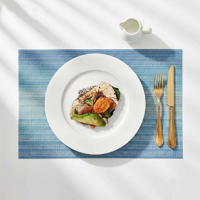 Blue Placemats Set of 4 Washable,Vinyl Woven Placemats,Durable Non-Slip Stain-Resistant Kitchen Table Mats, Indoor/Outdoor Place Mats (Blue,4)
