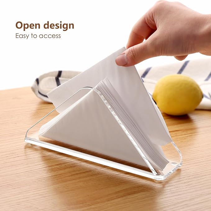 Acrylic Standing Triangle Paper Napkin Holder for table, Napkin Dispenser for Dinner, Cocktail, Luncheon Napkins, Indoor Outdoor Home Dining Restaurant Kitchen Decor