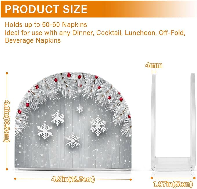 Silver Christmas Tree Snowflake Napkin Holder for Tables Paper Cocktail Napkin Holders for Kitchen and Dinning, Acrylic Dinner Napkin Dispenser for Restaurant Home Decor Bar Accessories 1 Pack