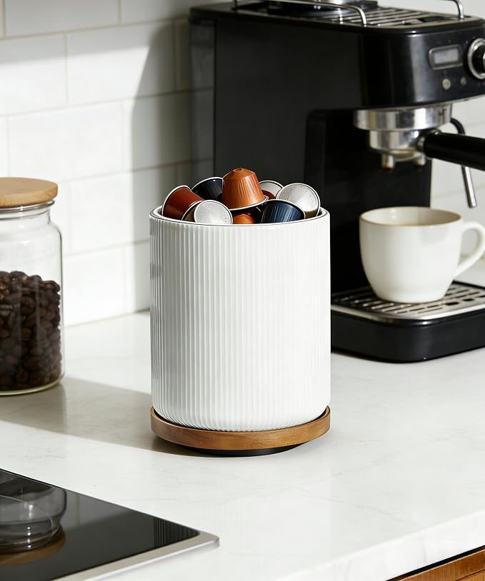 Extra Large Ceramic Utensil Crock 360° Rotating for Kitchen Counter, Weighted Utensil Holder Organizer, Wide Mouth, No-Tip, Farmhouse Decor (White)