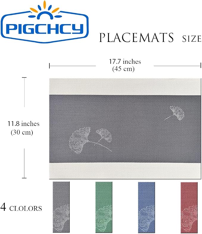 PIGCHCY Rustic Placemats Set of 6, Easy to Clean Placemats Washable Non-Slip Luxurious Durable Table Mats for Home/Dining Room Decoration (Black Gray,18 X 12 inches)