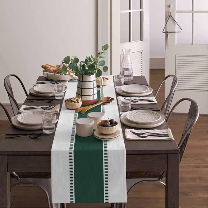 Farmhouse Green Table Runners 108 inches Long, Stripes Decortaive Table Runner Dresser Scarves,Non Slip Modern Table Runner Cover for Kitchen Dining Coffee Table Holiday Party Wedding