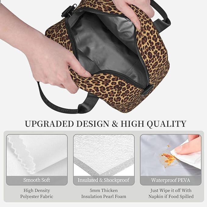 Leopard Lunch Box Insulated Lunch Bag Reusable Sling Bag With Adjustable Shoulder Strap Cooler Tote Bag For Men Women