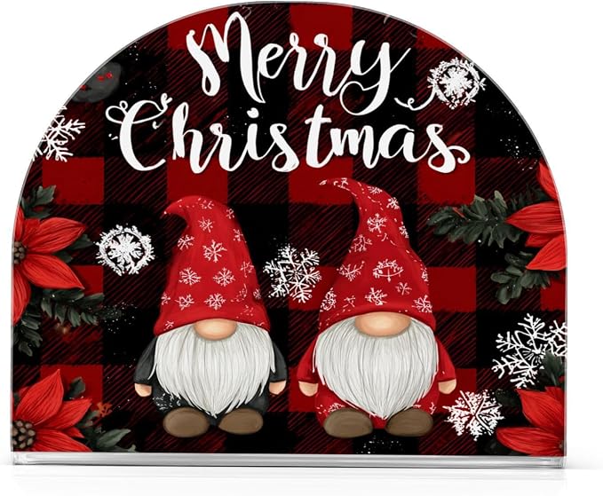 Napkin Holder Acrylic Napkin Holder for Table Kitchen Party Restaurant U Shaped Upright Napkin Dispenser Organizer Red and Black Checkered Christmas Gnomes