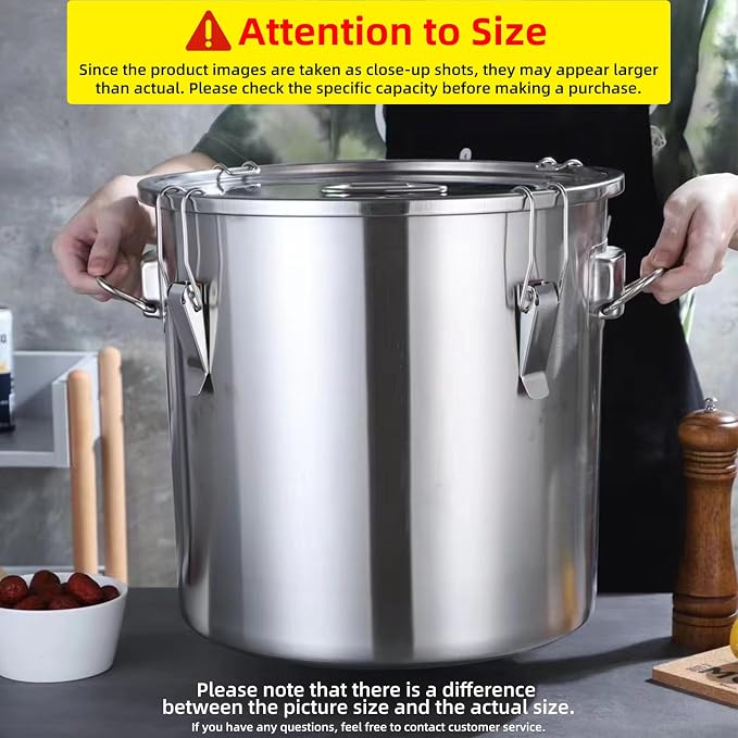 304 stainless steel food storage containers with lids lock clips airtight container large airtight for rice flour sugar grain coffee bean storage containers Kitchen jar (8.72gal/33L)