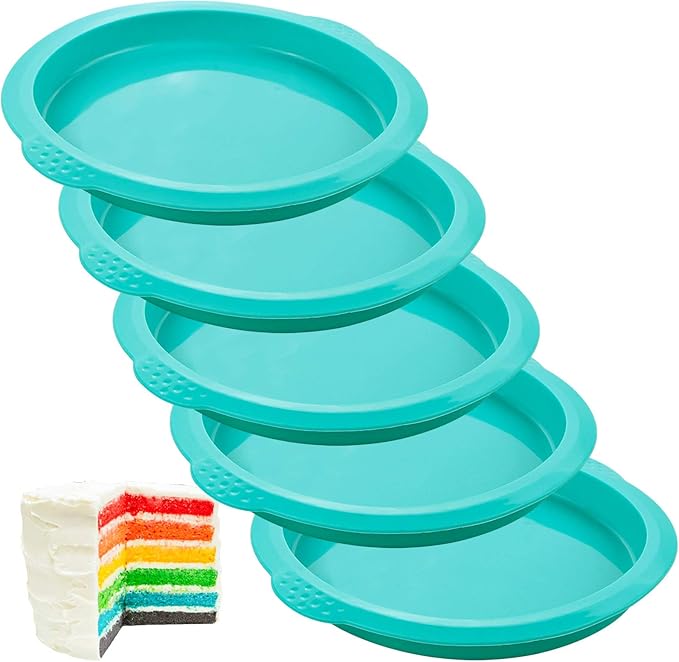 Webake Layer Cake Pans Set, 6 Inch Round Rainbow Baking Pans, Silicone Cake Mold for Jumbo Whoopie Pie, Vegetable Pancakes, Pizza Crust, Omelet, and Resin Craft (Set of 5)
