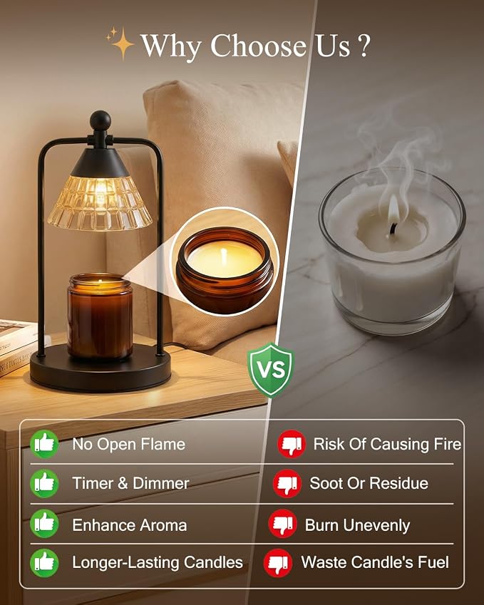 Candle Warmer Lamp with Timer Dimmer, Electric Wax Melt Warmer Lamp for Jar Candles Lights, Candle Lamp Warmer with 2 Bulbs, Birthday Gifts for Women, House Warming Gifts New Home Decor, Black