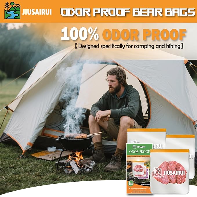 JIUSAIRUI Odor Proof Bear Bags for Food Backpacking: 5Pack Reusable Bear Proof Food Storage Designed to Use with Bear Canister for Backpacking fit Camping Hiking Water Sports