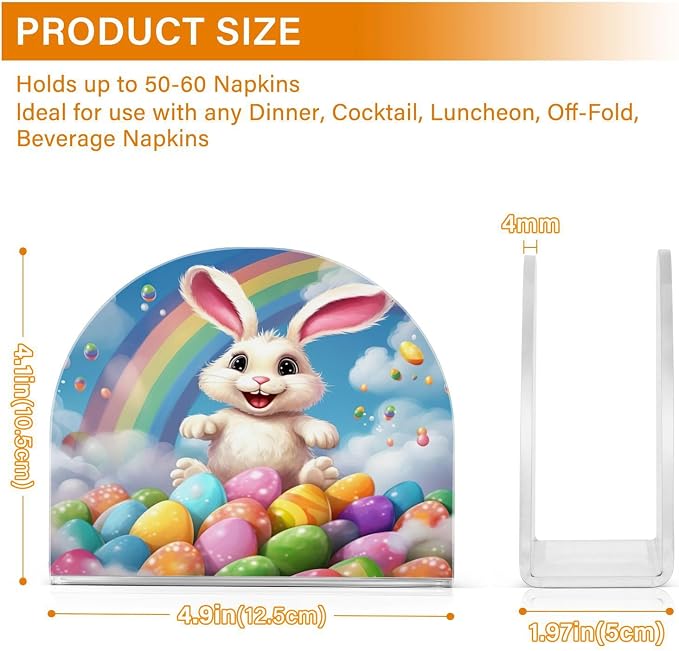 Qilmy Beautiful Rainbow Easter Bunny Napkin Holder for Tables –Napkin Holders for Kitchen, Table Napkin Holders, Cocktail Napkin Holder,Paper Napkins Holder