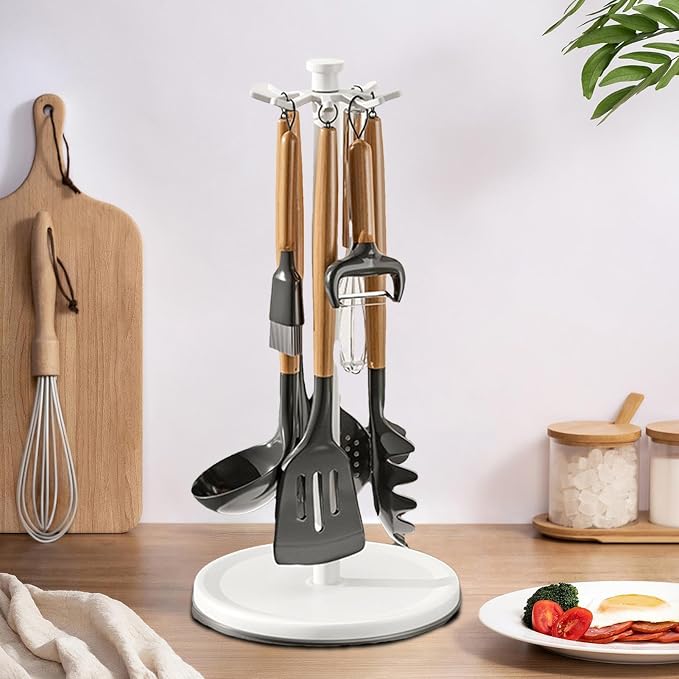 Kitchen Countertop Utensil Holder, 360 Degree Rotating Kitchen Flatware Organizer Holder, Rotating Kitchen Utensil Storage Hanger For Countertop, Flatware Organizer Rack For Spatulas