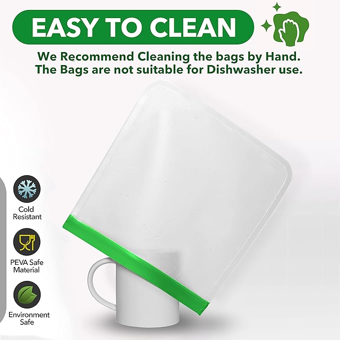 GREENZLA Reusable Freezer Bags, 8-Pack Extra Thick and Leakproof & Resealable - For Safe Food Storage, Marinating, Snacks, & Meal Prep, Reusable Bags for Food, & Freezer Safety