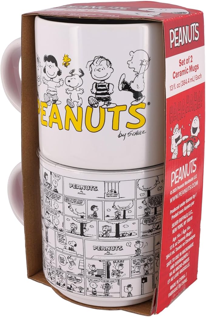 Peanuts Comic Panels 2-Piece Ceramic Stackable Mug Set | Coffee Cups For Beverages | Each Holds 13 Ounces