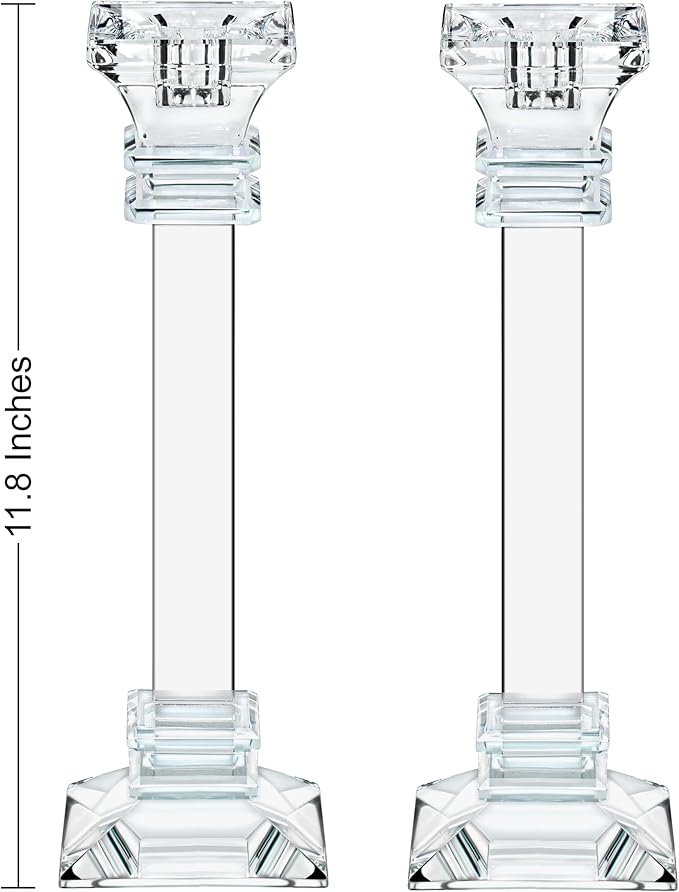 Crystal Candle Holders Set of 2-11.8" Tall Crystal Candlestick Holders - Ultra Elegant & Modern Centerpiece Home Décor
