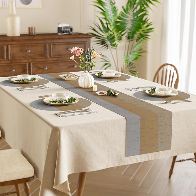 Round Placemats Set of 8, 15 Inch Woven Vinyl Heat Resistant Place Mats, Washable Non Slip PVC Table Mats for Kitchen Dining Party Outdoor Table Decor (Gray Light Brown, 8)