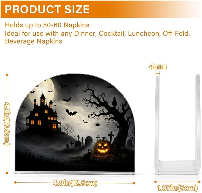 Spooky Halloween Napkin Holder for Tables Paper Cocktail Napkin Holders for Kitchen and Dinning, Acrylic Dinner Napkin Dispenser for Restaurant Home Decor Bar Accessories 2 Pack