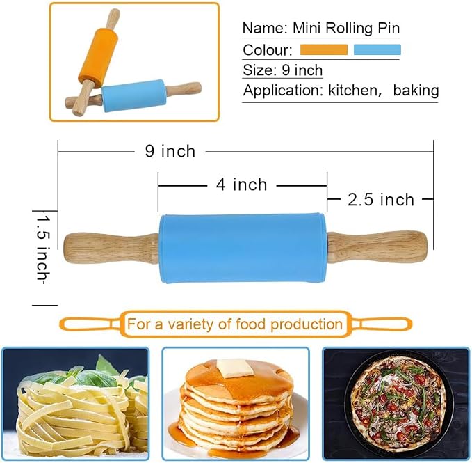Koogel 9 Inch Mini Rolling Pin, 2 PCS Wooden Handle Rolling Pin for Kids Dough Rollers for Baking Supplies Home Kitchen
