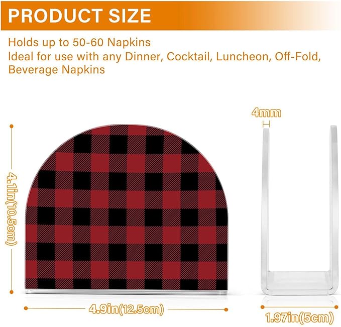 Acrylic Fall Napkin Holder for Table Kitchen Red Black Plaid Cocktail Dinner Napkin Holders Paper Towel Dispenser Countertop Modern Home Decor