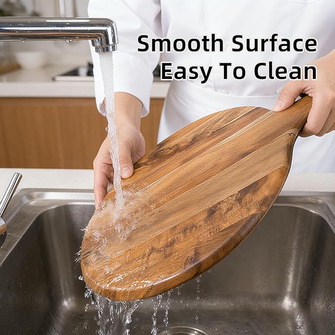 Acacia Wood Pizza Board with Handle, Multi-Purpose Cutting & Charcuterie Board,Wooden Serving Board for Parties, Kitchen Appliances,Pizza Paddle,Gift for Housewarming, Wedding, Holidays