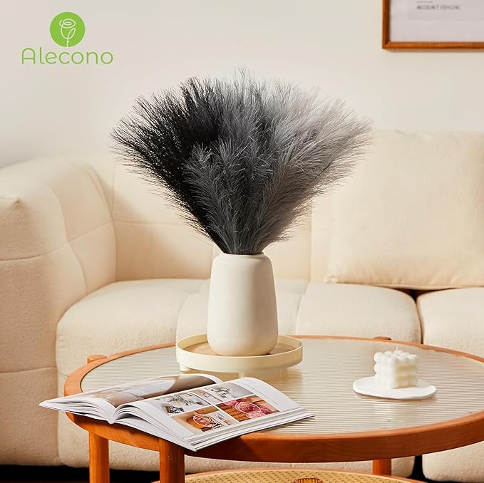 Alecono Pampas Grass 17.7in 𝟯𝟬𝙋𝙘𝙨 , Black Pampas Grass Decor for Home Decoration, Faux Pampas Grass Wall Decor for Wedding Centerpieces Party Decorations (Black, Grey)