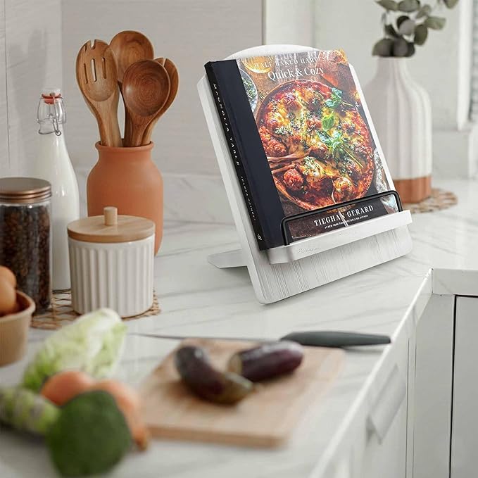 Wood Cookbook Stand Cookbook Holder: Kitchen Adjustable Cookbook Holder Recipe Stand for Counter White