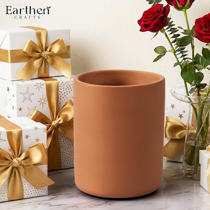 Terracotta Kitchen Utensil Holder 6.5 Inch Handmade Natural Clay Utensil Crock for Countertop, Spatula, Spoon & Cutlery Organizer, Farmhouse Kitchen Decor & Storage Container