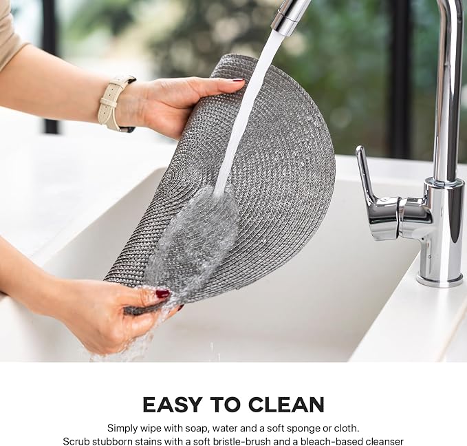 Baroyal Round Placemats Set of 12 Plastic Woven Placemats Washable Wipeable Table Mats for Dining Table Heat Resistant Non-Slip Circle Place Mats (Gray)