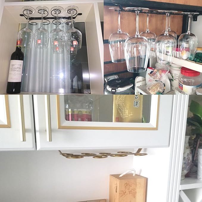 Under Cabinet Wine Glass Holder Iron 12 Hooks, Black Wire Hanging Rack, Storage Hanger Organizer, Space Saving, With 6 Hooks For Multiple Uses, Easy To Install