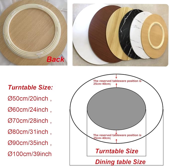 6-Color Wood Turntable Ø60 80 90 100cm Round Lazy Susan Swivel Serving Tray For Kitchen Dining Table Serving Plate, Multipurpose Turntable For Round Table/Rectangular Table (Color : Black, Size : Ø5