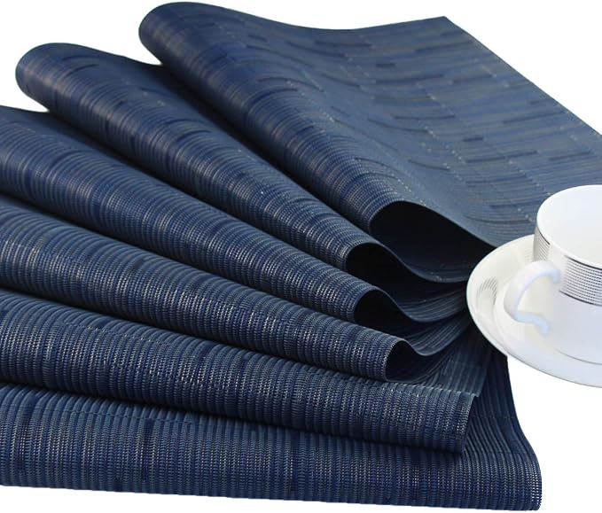 Vinyl Placemats,Washable Table Mats Easy to Clean Woven Placemats for Dining Table Set of 4 (Navy Blue)