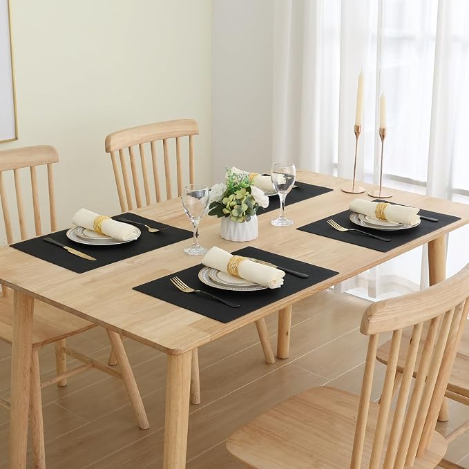 Homaxy Faux Leather Heat Resistant Placemats for Dining Table Set of 8, Waterproof Wipeable Washable PU Table Mats, Easy to Clean Anti-Slip Place Mats, 11.8" x 17", Black