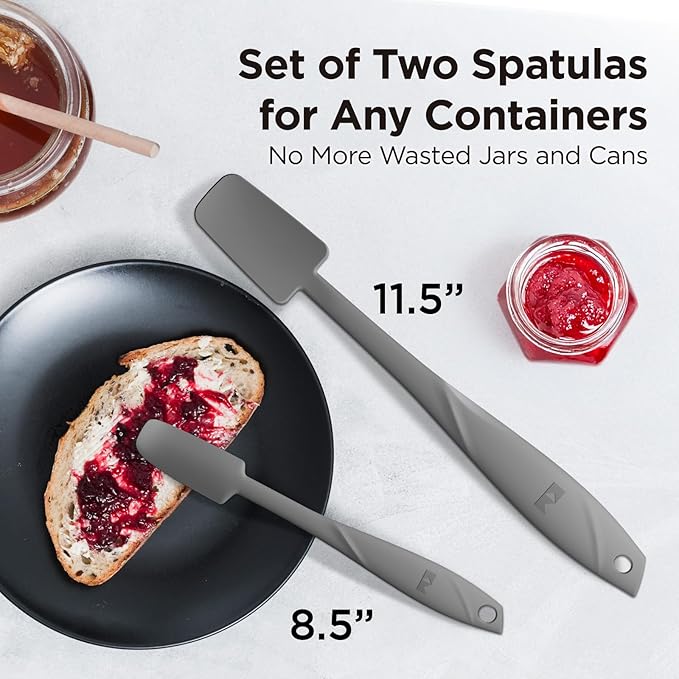 Kitchen Mama WaltzGrip Platinum Silicone Jar and Can Spatula Utensil Set: Heat Resistant, Nonstick Scraper, Scooping, Perfect for Smoothies, Jam, Cream, Butter, Dishwasher Cooking Gadget (Metal Gray)