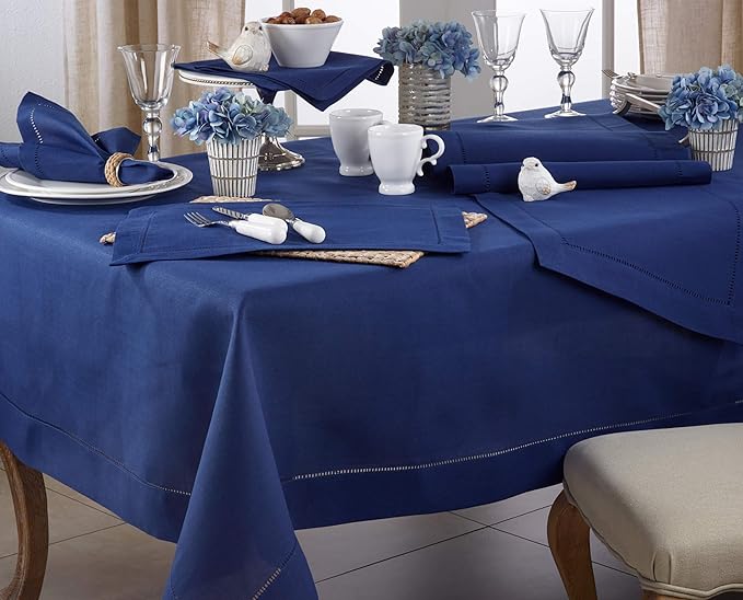 SARO LIFESTYLE Hemstitched Border Table Runner, Navy Blue, 16"x120"