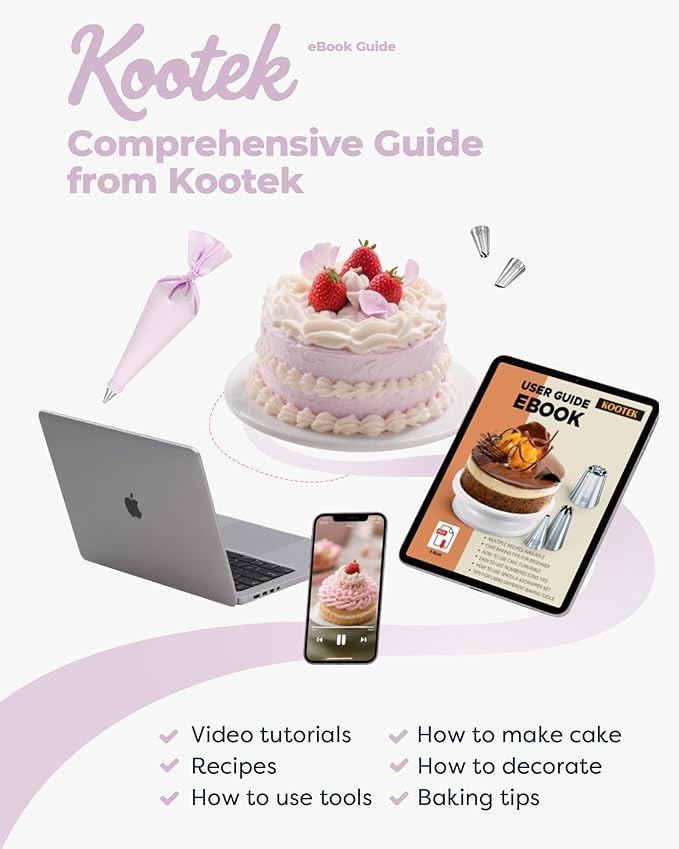 Kootek 158PCs Cake Decorating Kit, Baking Supplies Tools - Includes Cake Stand Turntable, 64 Icing Piping Tips Set, 2 Frosting Spatulas, 3 Scrapers, 50+2 Pastry Bags, Coupler, Video Tutorial, Booklet
