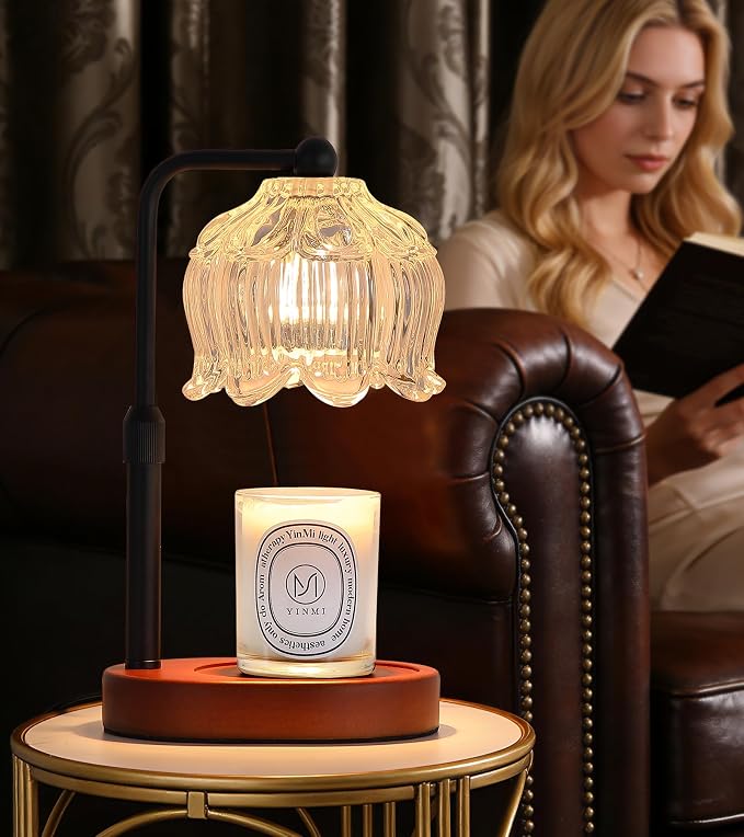 Candle Warmer Lamp for Flower-Shaped Glass,Wax Melt Warmer for Jar Candles, Black Candle Warmer Lamp with Timer Dimmable, Birthday Mother's Day Valentines Gifts for Women Mom Sister Wife Bedroom