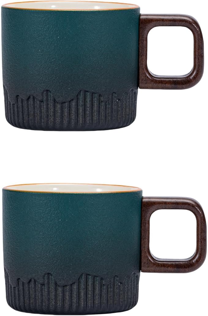Zurucily Espresso Cups Set of 2, 2 oz Ceramic Espresso Cups, Demitasse Cups for Tea or Coffee (Dark Green)
