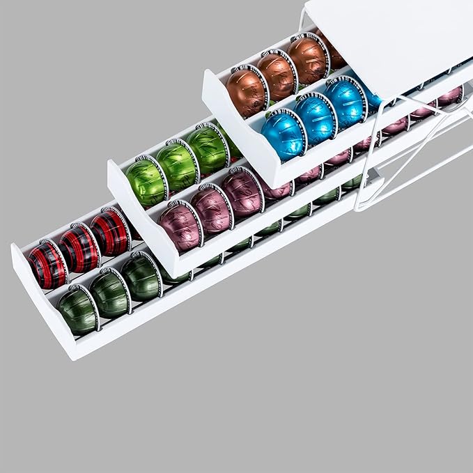 FlagShip for Nespresso Pod Holder Drawer 3 Tier Coffee Capsule Holder for Nespresso Vertuo Pod with Elegant White(60 Pods Capacity)