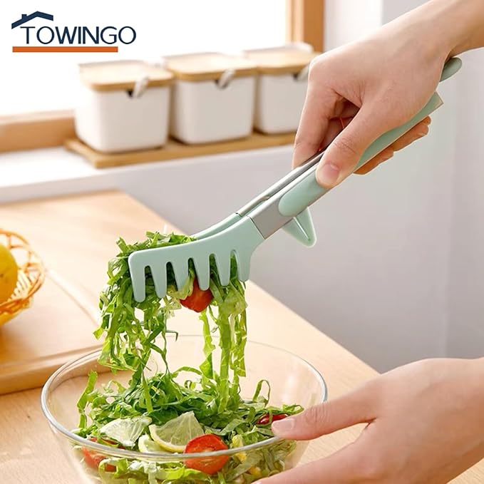 Kitchen Tongs for Cooking, 9 Inch Small Silicone Tongs, Food Grade Mini Serving Tongs with Silicone Tips, Set of 3, Green