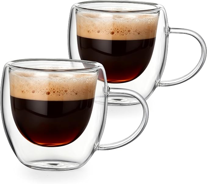 Gulex Espresso Cups Double Wall Glass Coffee Espresso Cups with Handle 4 oz