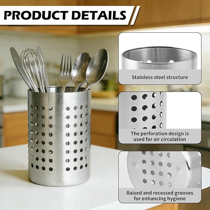 2PCS Stainless Steel Utensil Holder and Utensil Drying Holder, as a Kitchen Countertop Organizer and Silverware Drainer for Daily Home Use