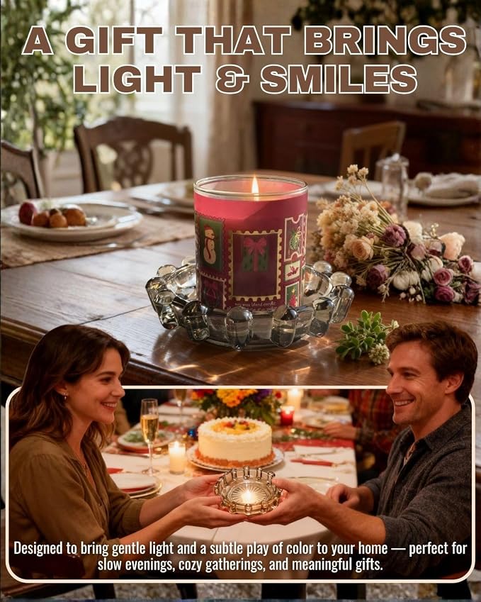 Bubble Glass Candle Holder – 5" Decorative Crystal Candle Dish, Thick Glass Tray for Tealights, Scented Candles, Aroma Stones & Reed Diffusers(Crystal Clear)