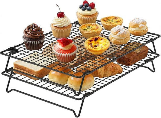 13.4" × 9.4" Stackable Cupcakes Cooling Racks – 2-Pack Nonstick Carbon Steel Baking Racks with Collapsible Legs, Cooking Rack Perfect for Cooking, Roasting, Grilling, Drying & Cooling Cookies
