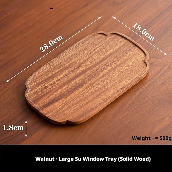 Walnut Wood Fruit Tray, Handmade Chinese Style Snack Serving Plate, Solid Wood Tea Dessert Tray for Dim Sum, Vintage Walnut Platter, Gift (Large French Window)