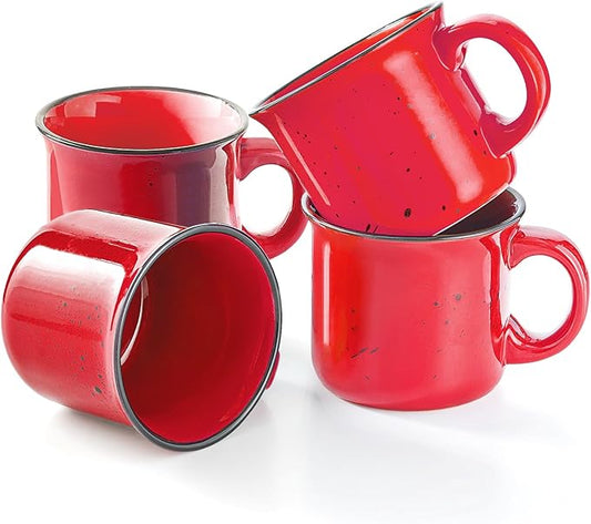 bestone Coffee Mugs Set of 4，16 oz Large Coffee Mugs, Ceramic Mugs with Handles,Salad,Noodles etc Coffee Mugs, Cups for Coffee Cereal Latte ，Microwave & Dishwasher safe，Red