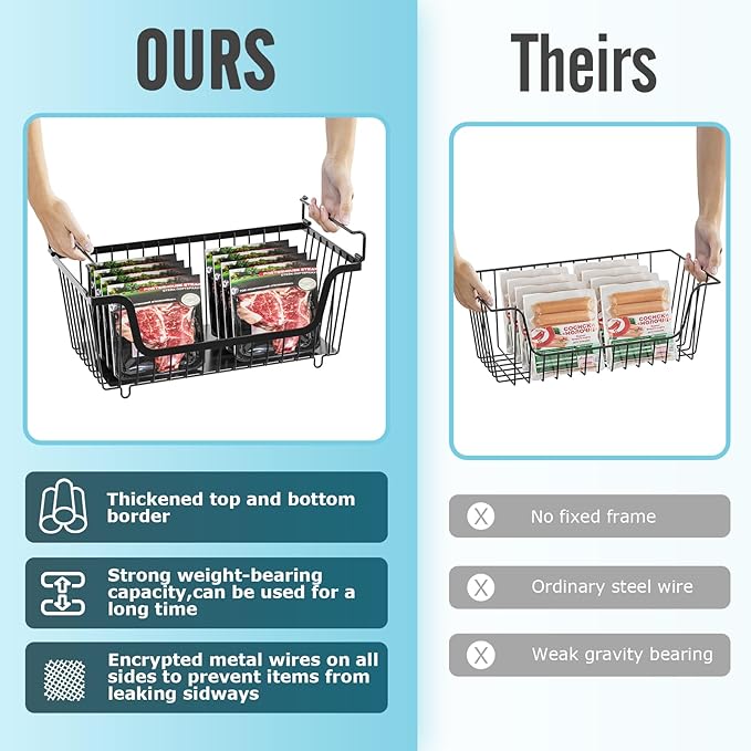 GAOKASE 4 Pcs Stackable Wire Baskets for Pantry Organizers and Storage,Vegetable Fruit Basket for Countertop,Kitchen Storage Metal Baskets,Produce Potato Onion Storage Bin,Black