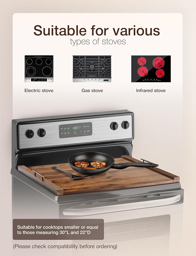TIDITA Acacia Stove Top Covers for Electric Stove - Wooden Noodle Board for Gas Stovetop - Stove Top Covers for Gas Burners - Wooden Kitchen Sink Cover for Counter Space & Decorative Tray (Walnut)