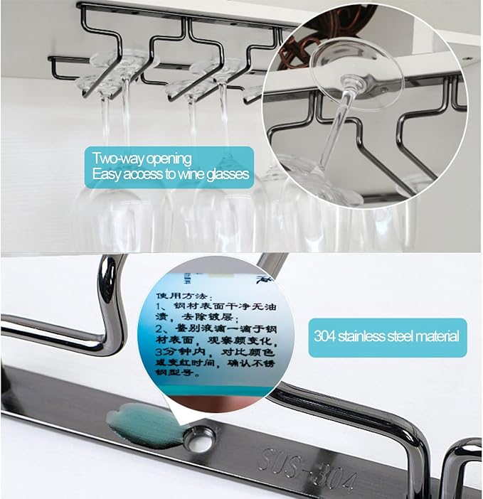 Wine Glass Rack, Under Cabinet Stemware Storage Racks Hanging Wine Glasses Holder, Wrought Iron Metal Stainless Steel Glass Holder Storage Rack Hanger for kitchen bar (Size : 80x22.5x5.5cm)