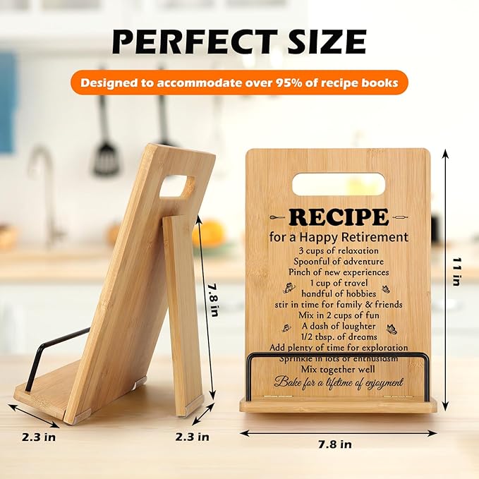 Retirement Gifts for Woman Cookbook Stand, Best Retiremen Gifts for Woman 2026, Happy Retirement Gifts for Women Men Mom Teacher Nurse Coworkers Retirees, Funny Retired Gifts Recipe Book Holder